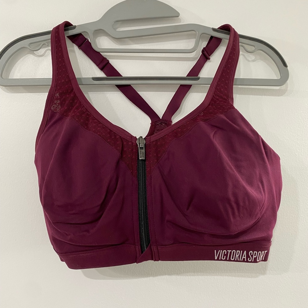 Women's Burgundy Zip Front Sports Bra